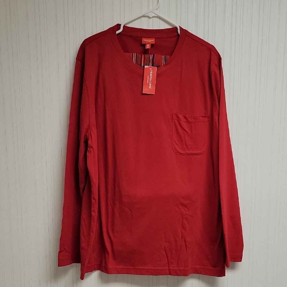 Holiday Lane, Men's 2 Pc Pajama Set. Red Shirt, Flannel Plaid Bottoms. XXL. NWT